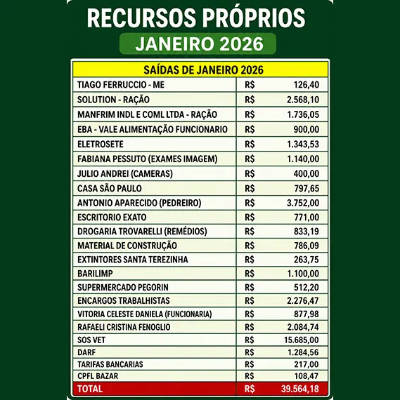 Recursos próprios Janeiro 2026