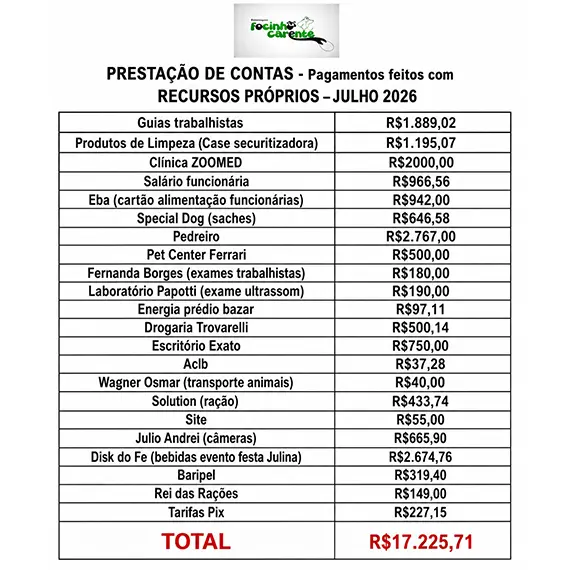 Recursos próprios Julho 2026